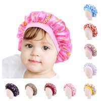 Kids Satin Bonnet Cap Floral Print Turban Chemo Hat Hair Accessories Girl's Wide Elastic Band Night Sleep Beanies Caps 10pcs