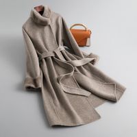Женская шерстяная смесь зима леди мода 100% пальто элегантные кашемировые длинные куртки для женщин норковая воротник пальто qn3682