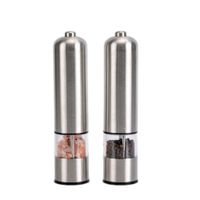Electric Salt and Pepper Grinder, Stainless Steel Spice Mills, Battery-Operated, One-Handed Operation, Adjustable Peppercorn Grinders,Sea-Salt Mills, Set of 2