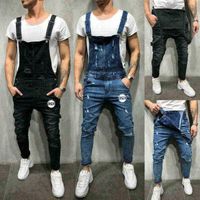 High Quality Men's Ripped Jeans Euramerican Pop Jumpsuits Hi Street Distressed Denim Bib Overalls for Man Suspender Pants