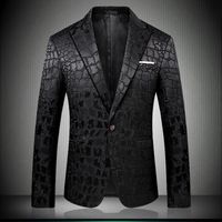 남성용 정장 블레이저 블랙 블레이저 남자 악어 패턴 웨딩 정장 재킷 슬림 맞는 세련된 의상 무대 착용 가수 망 디자인 90