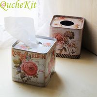 Flower Square Tin Tissue Box Towel Napkin Paper Box Tissue Holder Case Cover Paper Dispenser Home Decor Kitchen Storage Box