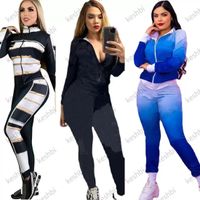 Sonbahar Kış Moda Kadınları Takipler Fermuar Gündelik Ceket   Pantolonlar İki parça Set Uzun Sleeve Trailtsits Mektup Baskılı Jogging Suit Sportwear