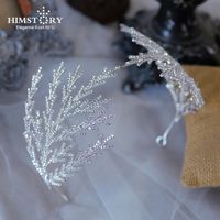 Himstory White Leaves Bride Tiaras e coroas shinestones Crystal Diadema Casamento de cocar de cabelo jóias de cabelo de noiva 220805