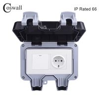 Coswall IP66 Weatherproof Waterproof Outdoor Wall Power Socket 16A EU Standard Outlet With 1 Gang 1 Way On / Off Light Switch 211007