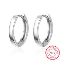 Smooth Round Hoop Earrings Genuine 925 Sterling Silver 14mm For Men Woman Trendy Circle Thick Than Normal One & Huggie