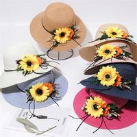 Ampla borda chapéus mulheres cor sólida grande chapéu de palha floppy beach boné com sol flor apropriado para o efeito de sombreamento de verão # p2