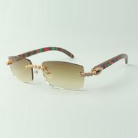 2022 Bouquet Diamond Sunglasses 3524012 con pavone naturale Bastoncini in legno Occhiali Occhiali 3,0 Spessore
