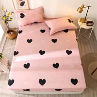 Lençóis Conjuntos Cama de chapa equipada com casal elástico colchão capa lençóis lençóis impressão coração rosa 3 pcs colchas e casos