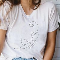 Kadın T-Shirt Kadın T-Shirts Komik Kedi Güzel Tatlı Moda Karikatür Şık Baskı Kadın Grafik T Üst O-Yelleki Gömlek Tee