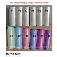 UV Renk Değiştirme Süblimasyon Boşlukları Su Şişeleri 20 oz Glitter Güneş Işık Algılama Paslanmaz Çelik Düz Sıska Kahve Kupa Plastik Saman Ile