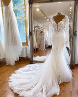Сексуальные полные кружева с длинными рукавами русалки стиль свадебные платья 2021 Открытая спина Дубай Ливан Женщины белые свадебные платья для невесты сложные размеры