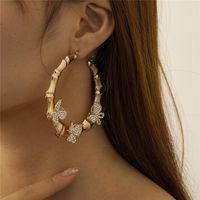 Mode Bamboe Sectie Butterfly Earring Hoop European Legeringskristal Grote Oor Drop Dames Party Gift Gold Dangle Oorbellen Sieraden Accessoires