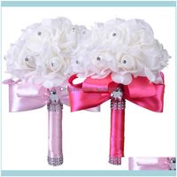 Decoratieve feestelijke feestartikelen Huis GardeCorale Bloemen Kransen Kunstmatige Rose Blauw Wit Crystal Roses Pearl Bruidsmeisje bruiloft