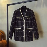 ZAWFL Lüks Tasarımcı Marka Yün Karışımları Ceket Kadınlar Için Moda Siyah Vintage V Yaka Ekose Geniş Bel Tweed Coat S-XXL Y0827