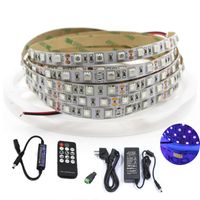 Strips 12V UV LED Strip Light SMD 60LEDS / M 395-405 NM Ultraviolet Paars Flexibele Tape Lamp + Power Adapter + RF Remote Controller