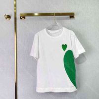 22ss mujer algodón camiseta verde corazón impresión transpirable sudor lujoso logo verano camisetas casuales mangas cortas jerseys tee 5a ropa de mujer de alta calidad