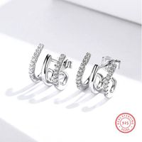 Trendy 100% 925 Sterling Silver Earings Three Layers Twisted Stud Earrings For Women Zircon Fashion Jewelry Weding Gifts