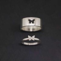 Couple Rings Butterfly Matching Rings for Women Men Wedding Set Promise Ring for Lovers Matching Gold Silver Color Rings Q0708
