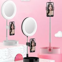 Desktop dobrável do espelho do diodo emissor de luz com luz ajustável ajustável do selfie do anel do selfie Live Pografia dos espelhos