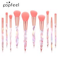 Popfeel 10pcs Pink Makeup Brush Set Crystal Diamond Handle M...