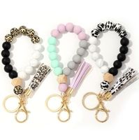 Porte-clés en silicone Tassel Bois Perles Bracelet Porte-clés pour Femmes Grossistes Touches multicolores Accessoires
