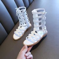 Sandals Girls 2022 Summer Gladiador botas atadas a cruz para niños zapatos casuales Roma up up alto sandalias g761