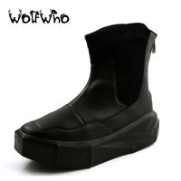 Boots Owen Men 6cm Height Increasing Platform Back Zip Leather Thick Shoes Male Mixed Colors Y3 High Top Black Men's