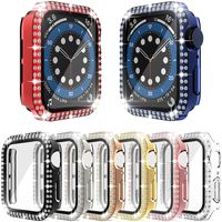 360 Full Body Protective Tempered Glass Cover Cases Bling Diamond PC Bumper For Apple Watch 44mm 40mm42mm 38mm With Retail Package