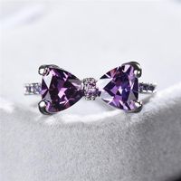 Cluster Rings Purple Zircon Bow Female Ring 925 Silver Fille...