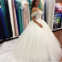 Бальное платье скромный дизайн свадебные платья с плеча шеи с бисером кружевные аппликации Vestido de Nooiva свадебные платья настроить