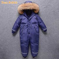 Winter Children 90% Duck Down jacket Girls Romper Boys parka real fur Hooded Clothes Thicken Jumpsuit 3-10y Kids Snow Suit 211021
