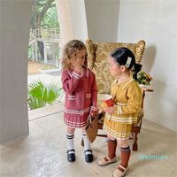 Kızlar Sonbahar Kış Moda Örme Kıyafetler Bebek Kız Yumuşak Gevşek Hırka Ve Pileli Etekler 2 adet Setleri 211108