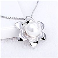 8mm Sterling Silver Clavicle Necklace Sunflower Pearl Pendant Female Natural Freshwater Pearls Wedding Jewelry S925 18K White Gold Plated Anniversary Gift