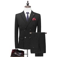 (Ceket + Yelek + Pantolon) Damat Gelinlik Butik Çizgili Örgün Kruvaze Takım Elbise 3PCE Seti Mens Casual İş Suit X0909