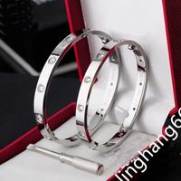 Amor pulseira pulseira mulheres homens 4cz titânio parafuso de aço fenda braceletes prata prata rosa unha bracelete jóias com saco de veludo