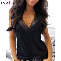 LLSLAICA женская рубашка нижняя рубашка черная V-образным вырезом кружева без рукавов Showing сексуальный элегантный свитер женский 210604