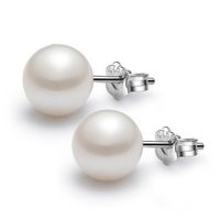 6mm Round Sterling Silver Shell Pearl Earrings Stud for Women Platinum Plated Anniversary Gift