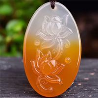Agata Chalcedony Charms Lotus Colgante Color de miel Lotus Jade