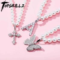 TOPGRILLZ 6mm8mm Vintage Fashion White Pearl Necklace with I...