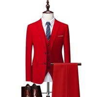 Erkek Takım Elbise Blazers Kırmızı Katı Erkek Blazer Ceket Ince Rahat Düğün Iş Erkekler 3 Parça (Blazer + Pantolon + Yelek) Kostüm Homme 12 + Renkler