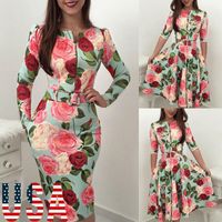 Casual Dresses Women' s Summer Boho Floral Long Sleeve M...