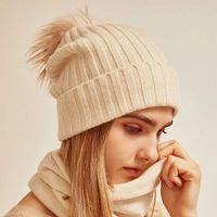Naizaiga 100% Cashmere вязание твердых енотных волос мяч женщины зимняя теплая шляпа белые мужчины шляпы, SN400 H0923