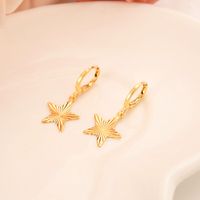 18 K Amarelo Ouro Sólido GP Cinco-Pointed Star Dangle Chandelier Brincos Mulheres / Menina, Amor Na Moda Jóias Médio Oriente Starfish Presente