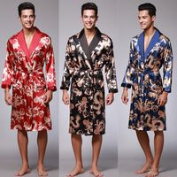 Men' s Sleepwear Men Satin Silk Robe Casual Kimono Bathr...
