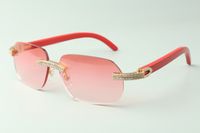 Desenhista óculos de sol de diamante de linha dupla 3524024 com óculos de braços de madeira vermelha, vendas diretas, tamanho: 18-135mm