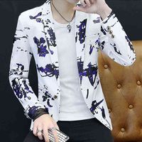 Çiçek Baskı Blazer Ceket Erkekler Kore Trend Streetwear Erkek Giyim Rahat Suit Ceket Erkek Slim Fit Blazer Masculino 211111