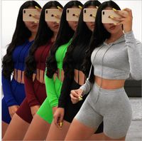 Kadın Tasarımcı Eşofman 2 Parça Set Kapüşonlu Şort Kıyafetler Kırpma Üst Düz Yaz Rahat Giysileri Sweatsuit S-2XL Uzun Kollu Eşofman Capris