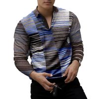 Multicolor полоса Polo рубашка 3D по всему напечатанному натянутую кнопку Полные рукава Уличная одежда Офис Отдых Повседневная мужская одежда