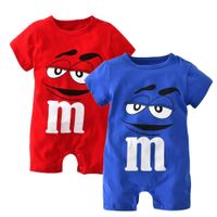 여름 아기 소년 옷 신생아 파란색과 빨간색 짧은 소매 의류 만화 인쇄 Jumpsuit 유아 장난 꾸러기 유아 복장